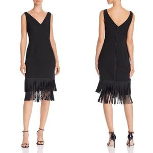 NEW Adrianna Papell Ottoman V-neck Fringe Dress